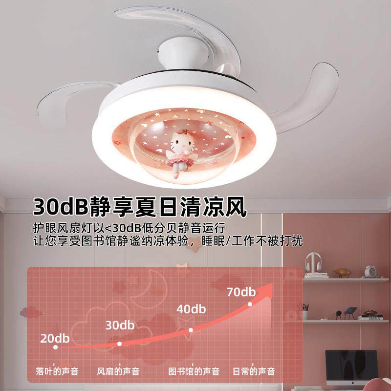 灯氏女孩房卧室7019粉吊隐吊扇形2026新款全光谱灯护眼卡通公主变