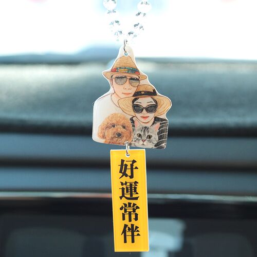 手绘定制汽车挂件挂饰车内吊饰女士宠物猫狗可爱创意后视镜挂饰品