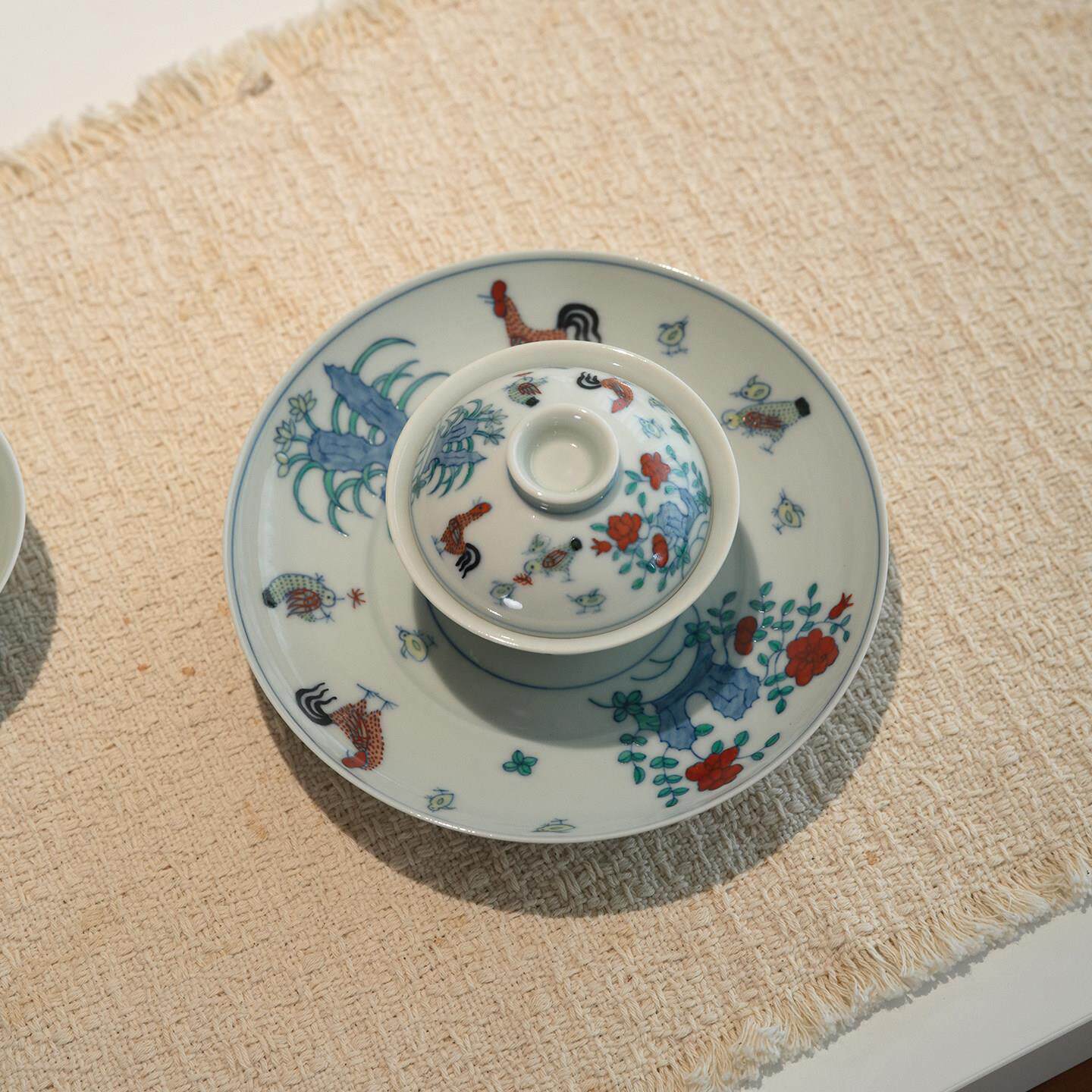 宛玉斗彩鸡缸UUD纹茶器大组碗品杯水套盂壶承盖功夫茶具一人饮