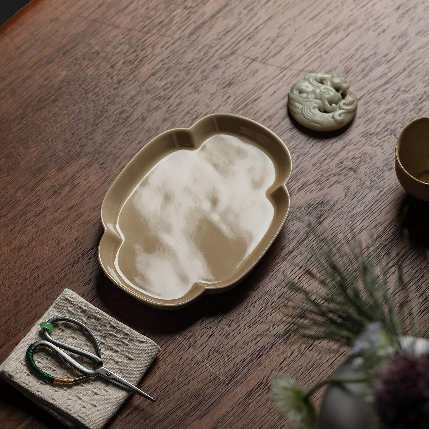 里作中式茶手工盖陶瓷壶承家用茶室碗茶托盘暖姜黄壶暖姜黄釉釉茶