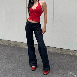 红色脉冲·不褪色原牛面料 瘦腿陷阱中低腰小直筒牛仔裤