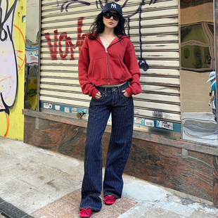 原色条宽松低腰裤 ICVIBE 反膨胀黑科技·竖条纹牛仔嵌入