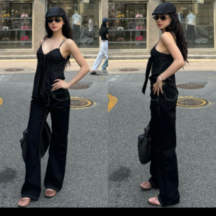 腿精黑色低腰裤 叛逆改装 骨白外走线 反重力提臀 低腰裤