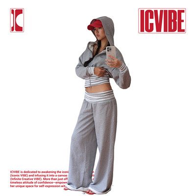 ICVIBE 简约曲线感·收腰条纹 两穿卫裤+帽衫