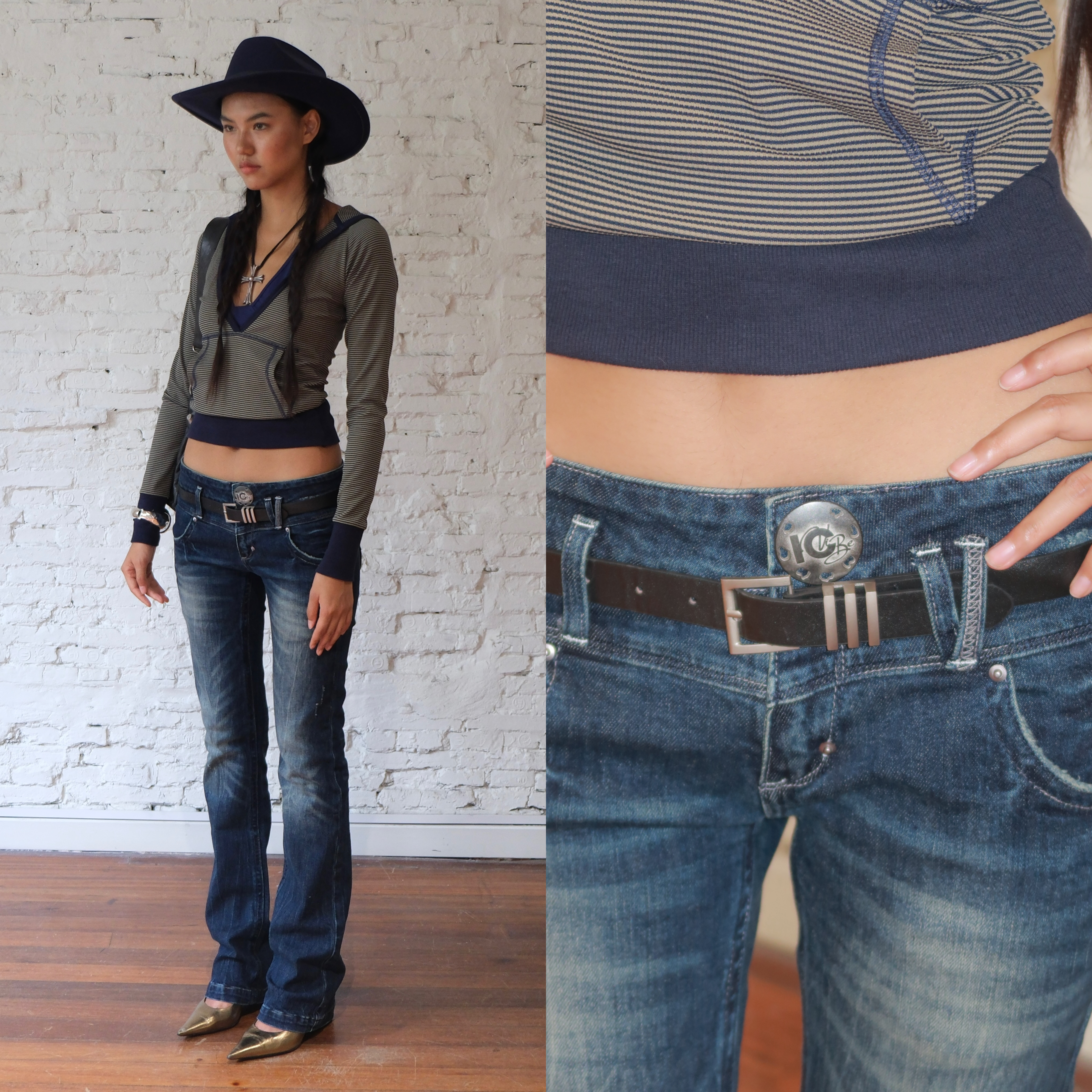 ICVIBE 古早档案·skinny修身直筒版型 宽腰头+大按扣弹力牛仔裤