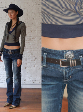 ICVIBE 古早档案·skinny修身直筒版型 宽腰头+大按扣弹力牛仔裤