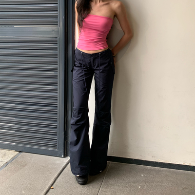 机能进化版纸袋裤·Aqua藏蓝微喇低腰神裤