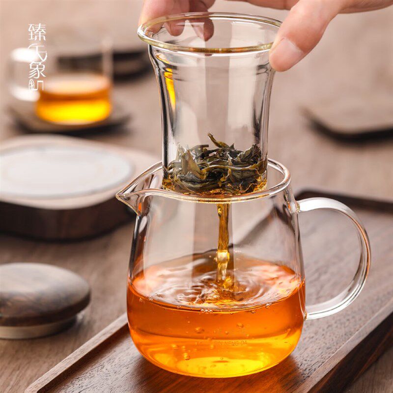 唐述简易女生耐热玻璃过滤泡茶壶胡桃木茶水分离蘑菇盖 蘑菇杯