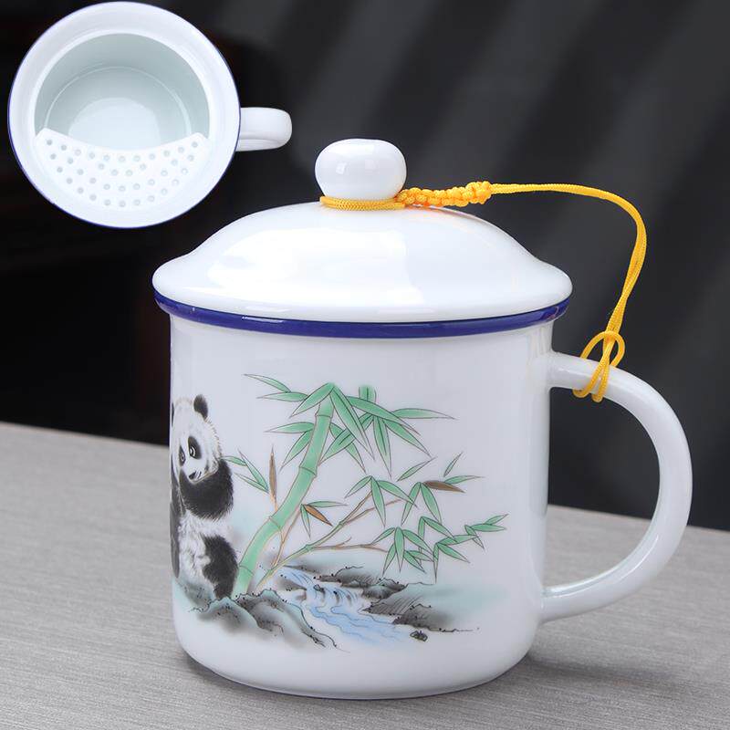 陶瓷内置月牙过滤茶杯家用办公会议泡茶杯复古马克杯茶水分离杯子