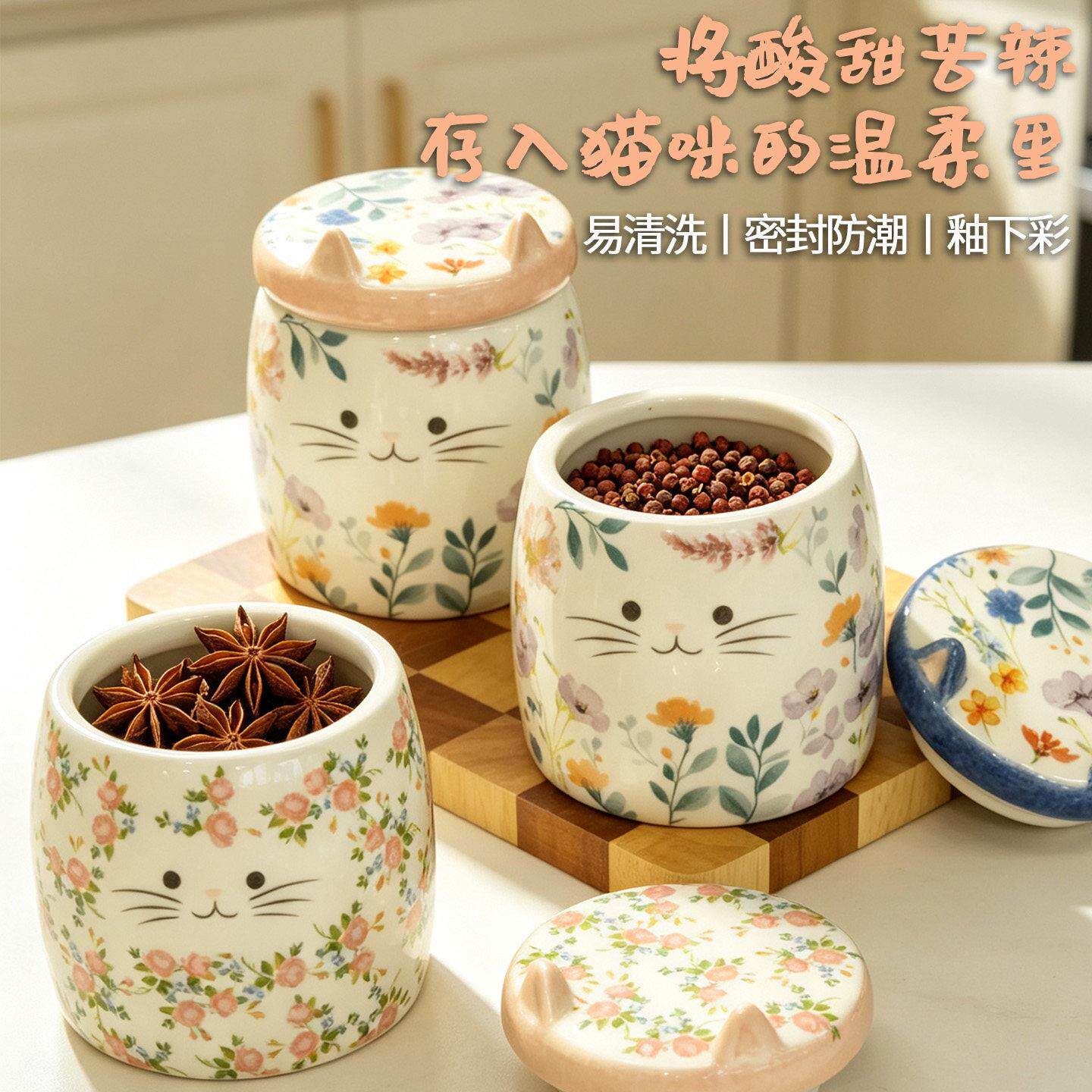 储物罐密猫罐封陶纳瓷家厨房咖豆茶叶杂粮食品防啡潮存用储收罐收