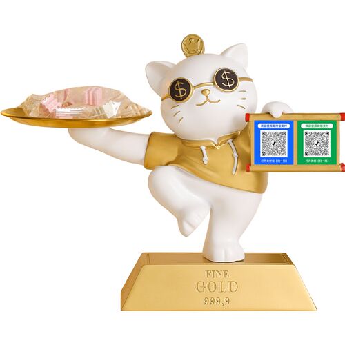 开业大吉收钱招财猫摆件店铺前台收银台二维码发财猫装饰新店礼物
