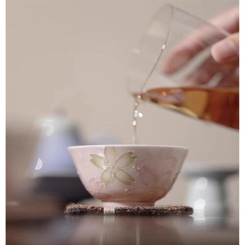 叶屿苍烟红有田烧花蕊盖碗主人杯新中式陶瓷泡茶器女神茶道品茗杯
