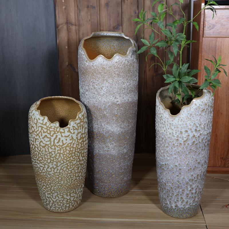 陶瓷落地复古高花盆客厅花器欧式大花瓶缺口大口绿植多肉创意花盆