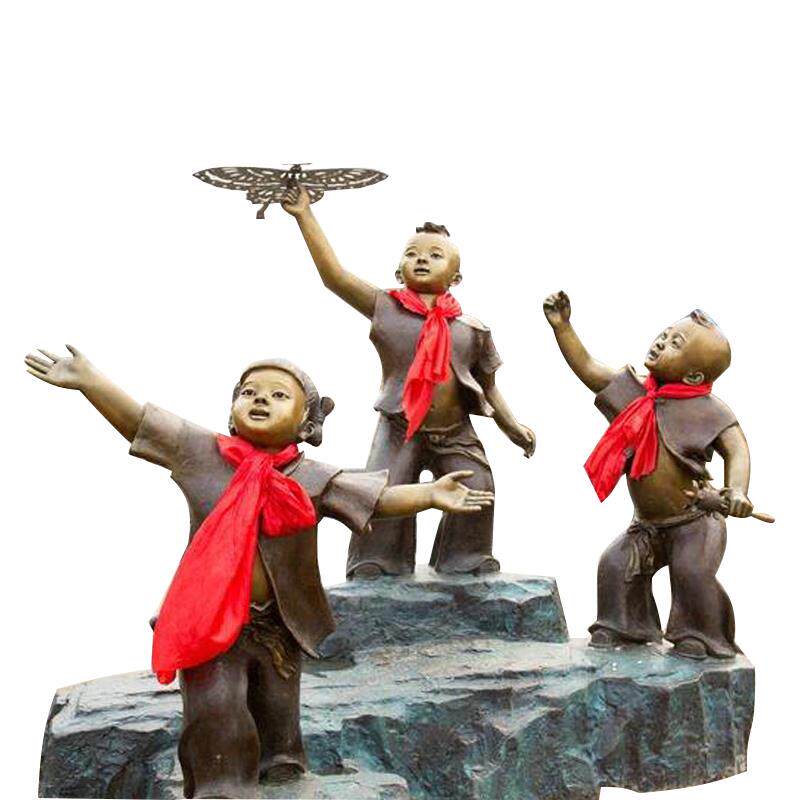 玻璃钢铜雕塑古代孩子们放风筝情景雕塑童趣雕塑广场公园景观雕塑