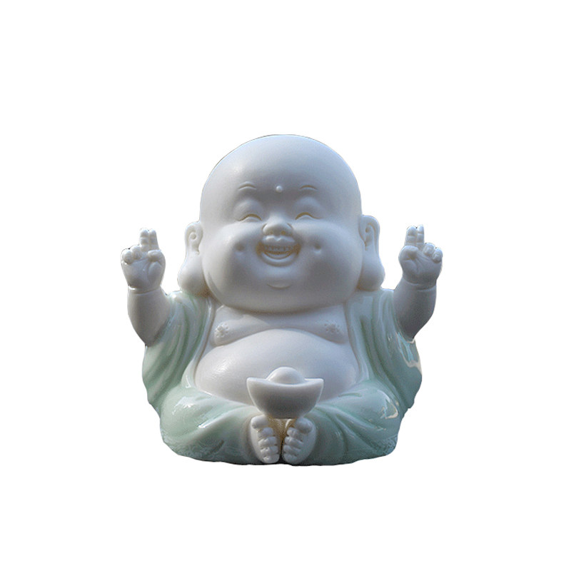弥勒佛陶瓷创意可爱招财汽车摆件车内饰品车载个性创意高档佛像