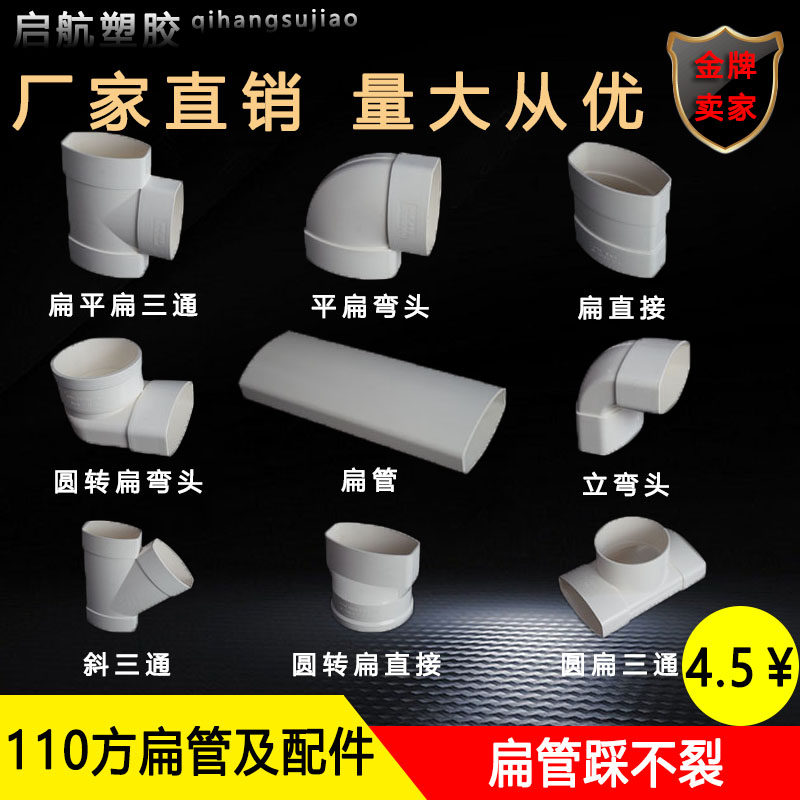 PVC仿日丰排水110方扁管管件直接 弯头 三通椭圆配件卫生间移位器图片