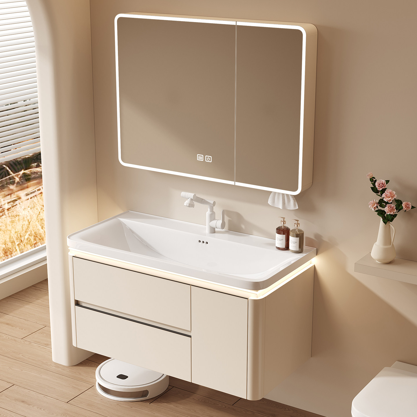 圆弧蜂窝铝太空铝合金浴室柜组合陶瓷盆卫生间洗手洗脸盆柜洗漱台