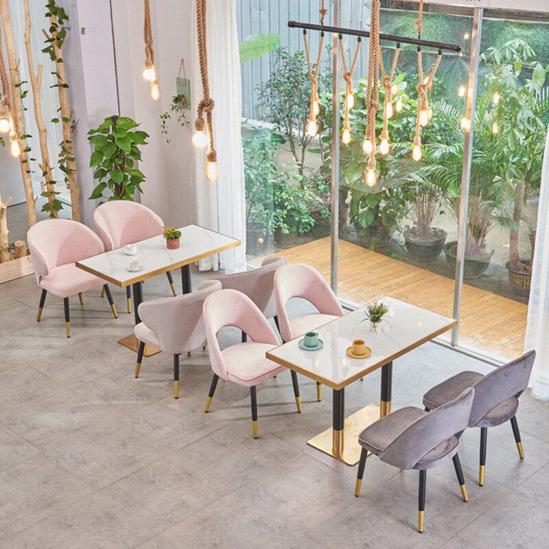 奶茶店桌椅组合简约西餐甜品店桌椅清新布艺靠背椅休闲咖啡馆桌椅