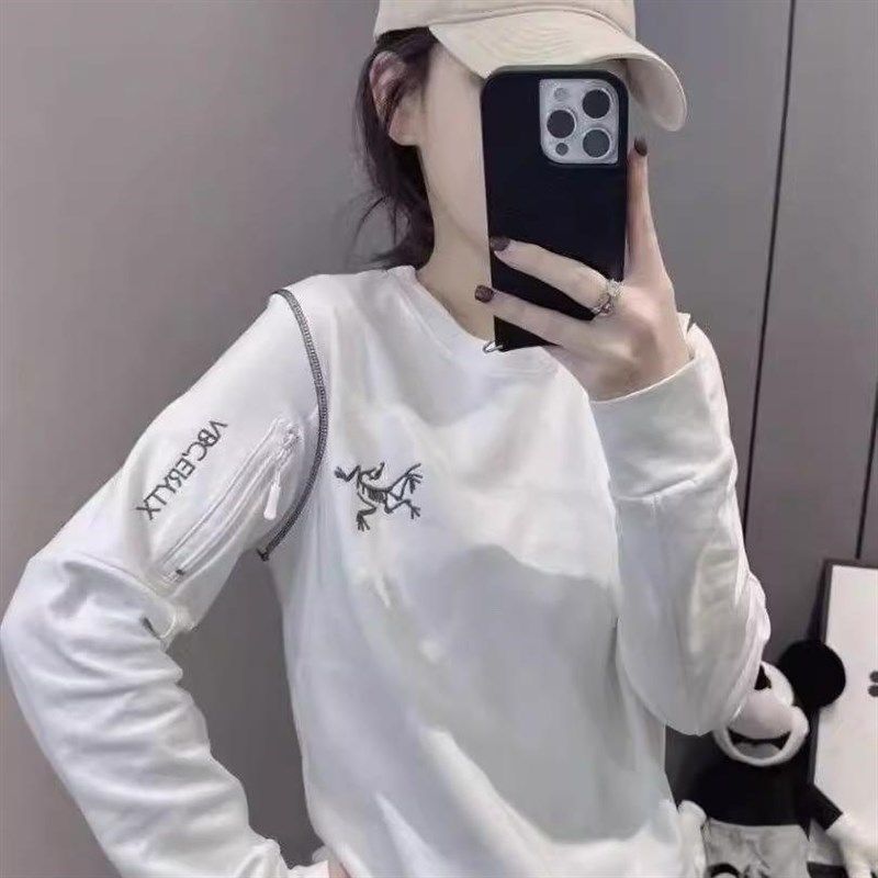 春秋款韩版设计感刺绣拼接拉链T恤中长款宽松显T瘦百搭简约打底衫