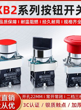XB2按钮开关按压式22MM常开闭蘑菇头急停二三档旋钮选择启动停止