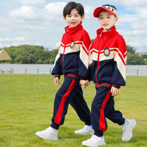 学院风幼儿园服秋冬新款红色马甲三件套男女童小学生班服校服套装