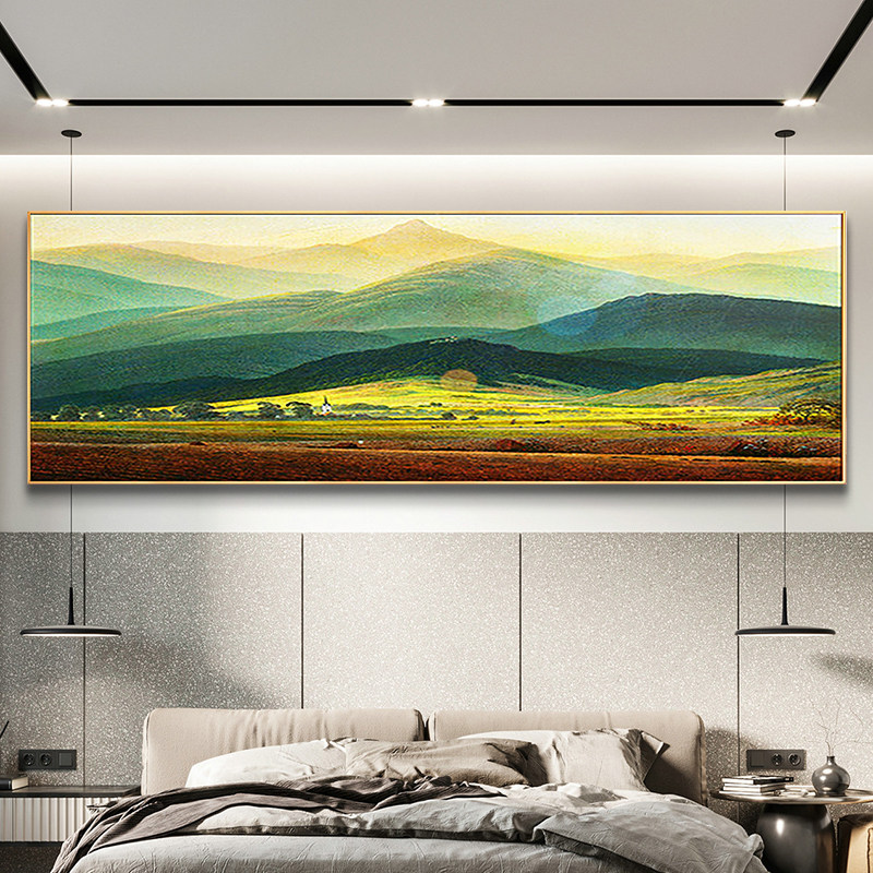 纯手工风景油画新中式巨人山横幅大尺寸卧室客厅沙发背景墙挂画