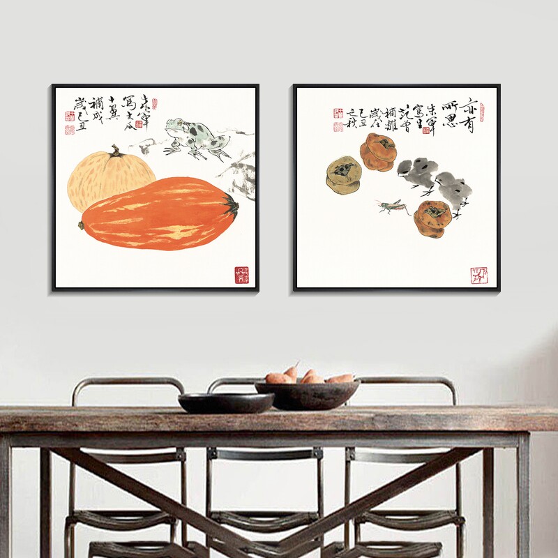 餐厅蔬菜水果装饰画水墨画新中式客厅饭店饭厅挂画西瓜香蕉墙壁画