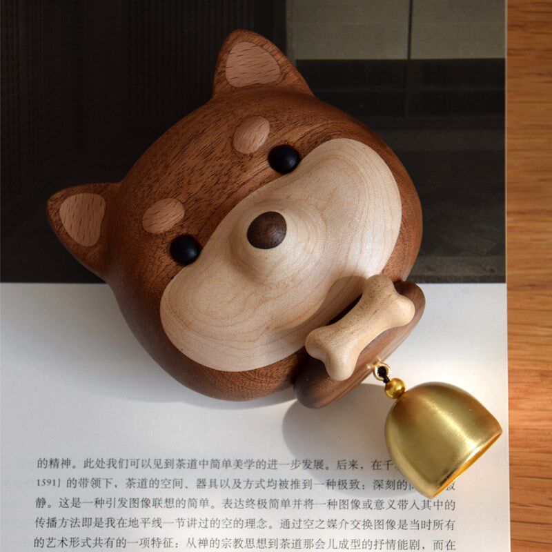 实木柴犬门铃铛风铃挂饰门饰冰箱贴开门提示小狗装饰乔迁开业礼物