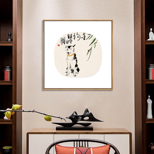 十二生肖装饰画鼠牛虎兔龙蛇马羊鸡挂画新中式客厅餐厅禅意壁画方