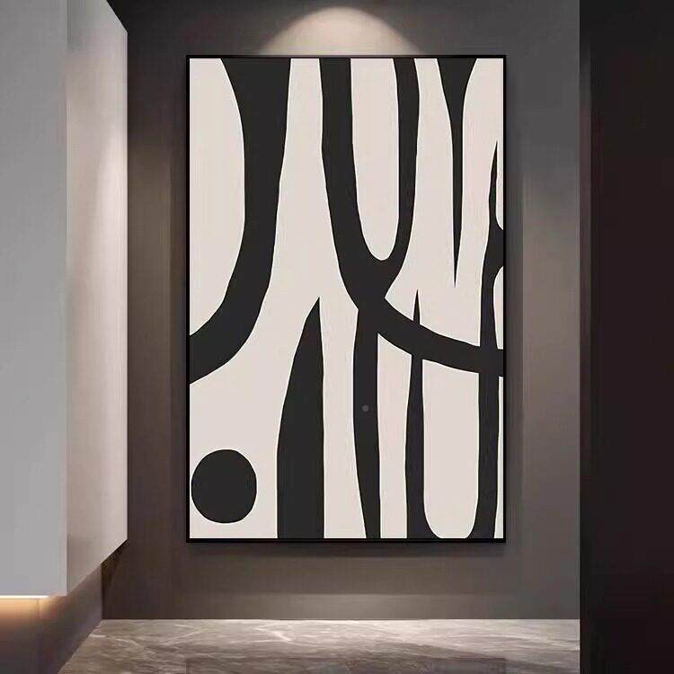 现代简客厅装饰黑白肌理感沙发画背景WGU挂画抽墙象艺约术入户玄