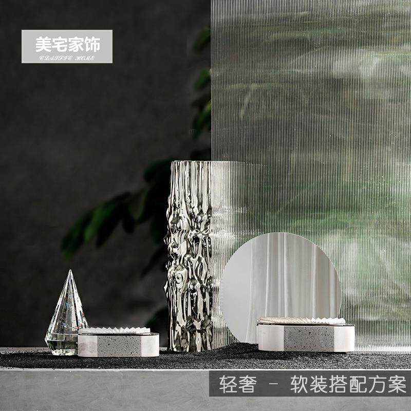 北欧轻奢样板间软装搭配套装电镀银色陶瓷花瓶器大理石首饰盒摆件