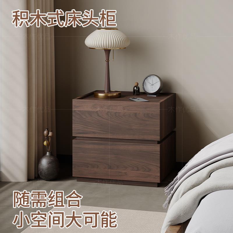 中古风卧室床头柜小型储物柜法式复古模块化床头收纳柜大小床边柜