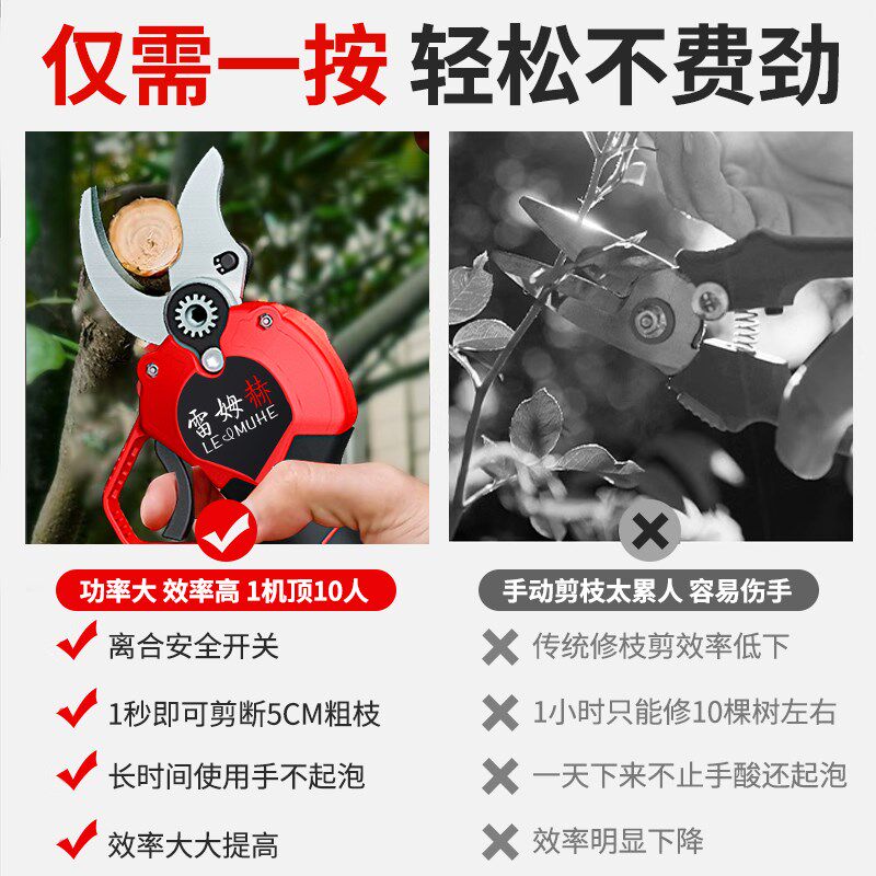 电动剪刀果树充电式修枝剪锂电园艺专用大剪子农用园林背负式剪树