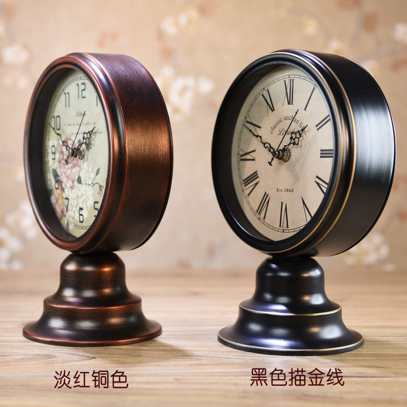 欧式复古时尚桌面钟美式乡村台钟北欧卧室床头静音座钟怀旧时钟表
