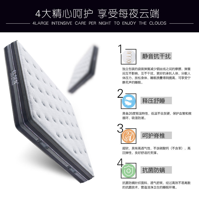 海绵牀垫3D系列乳胶静音独立袋装弹簧美式高级牀垫家用1.8米新款