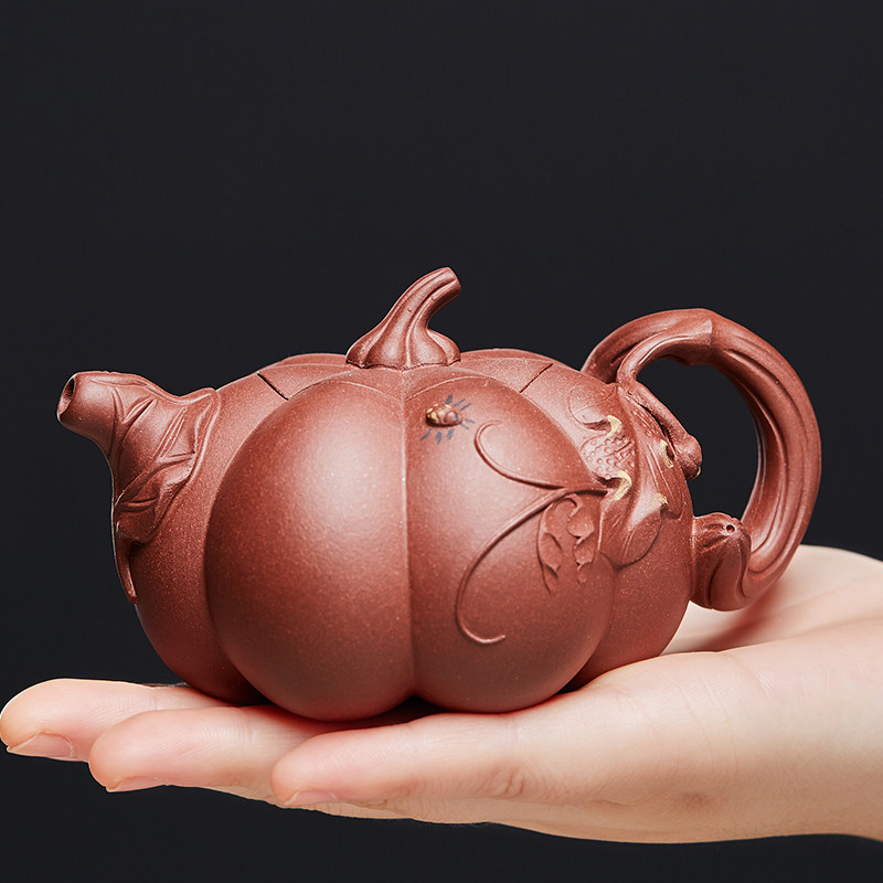 宜兴紫砂壶纯全手工花器仿生器南瓜壶原矿紫泥名家瓜棱功夫泡茶壶