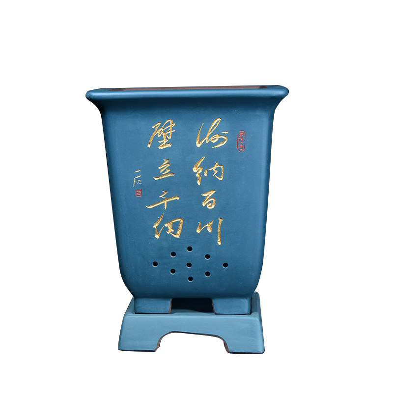 紫砂四方兰花花盆君子蝴蝶兰蓝草透气托盘大号创意个性陶瓷专用盆