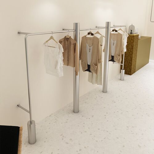 新款服装店展示架不锈钢上墙挂衣架银色女装店陈列架简约侧挂货架