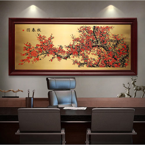 报春图梅花图纯铜板画客厅装饰画沙发背景墙铜雕画装饰画挂画毕业