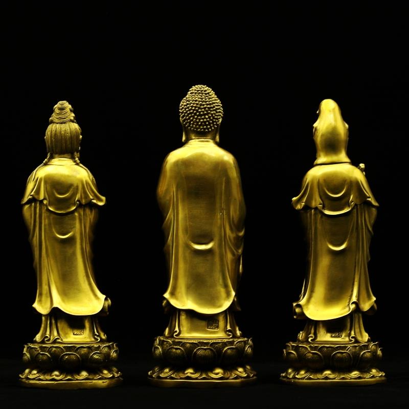 西方三圣铜佛像摆件 阿弥陀佛 观音菩萨 大势至菩萨