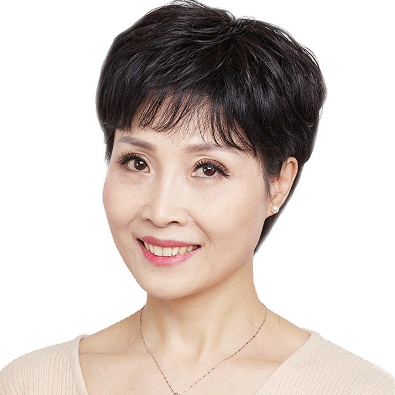 小函夏季假发女头顶补发假发片短卷发中老年发套纹理真发发片半头