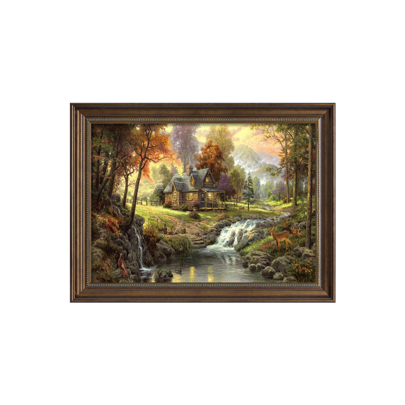 美式餐厅装饰画风景油画客厅背景墙欧式壁画卧室入户玄关挂画高端