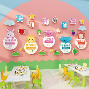 幼儿园食堂文g化墙午托管班节约粮食标语学校餐厅环创主题墙面装