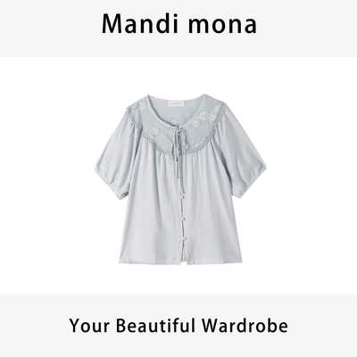 Mandi mona     /【万能公式】气质网纱拼接上衣MM409W096