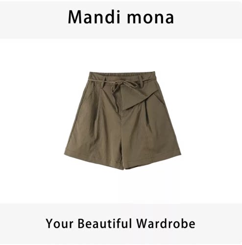 Mandi mona / 【素白流霜】 高腰打褶系带A字阔腿短裤 MM623C330