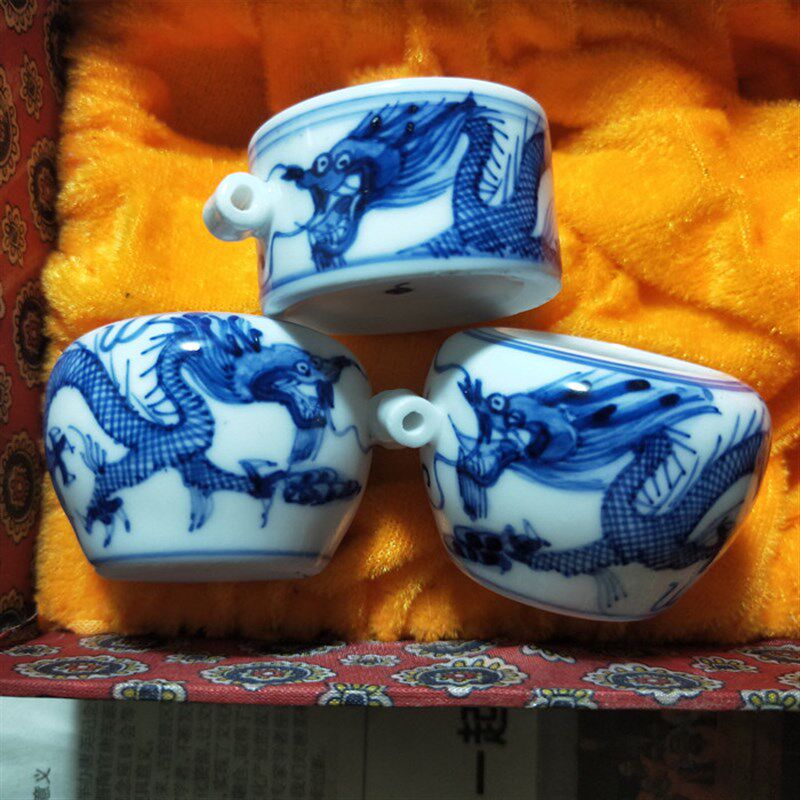 青花手绘蝴蝶龙颠颏鸟食罐 青花百灵金青鸟杯 朱雀手绘杯瓷器鸟碗