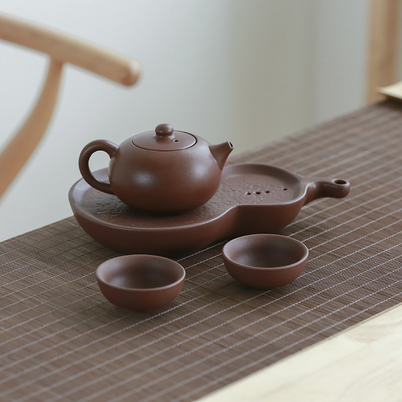 紫砂陶瓷快客杯便捷旅行功夫茶具一壶一杯二杯带托盘办公茶杯茶壶