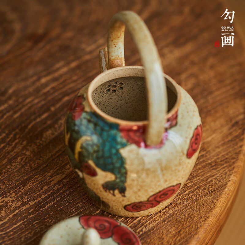 粗陶复古手绘十二生肖龙功夫茶壶酒精 蜡烛 温茶炉