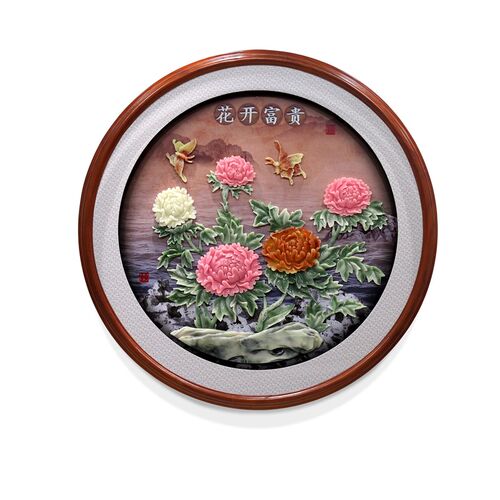 新中式玄关装饰画圆形客厅餐厅挂画轻奢沙发电视背景墙挂件玉雕画