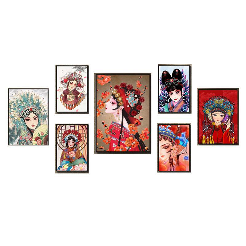 京剧戏曲花旦人物脸谱装饰画饭店挂画川剧餐馆火锅店烧烤组合墙画